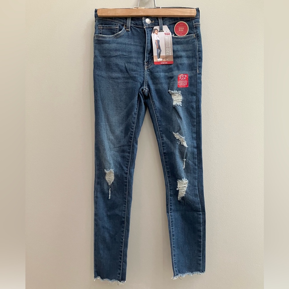 NWT Levi’s 720 High Rise Super Skinny Jeans Girls Size 10 Raw Hem Stretch Denim